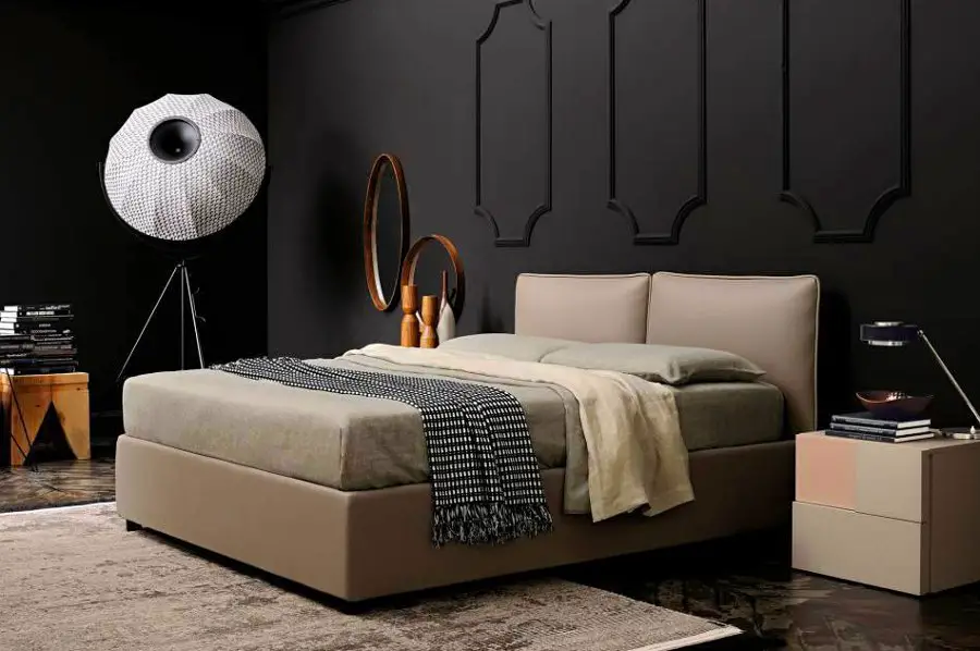 Black Bedroom with Lamp Decor