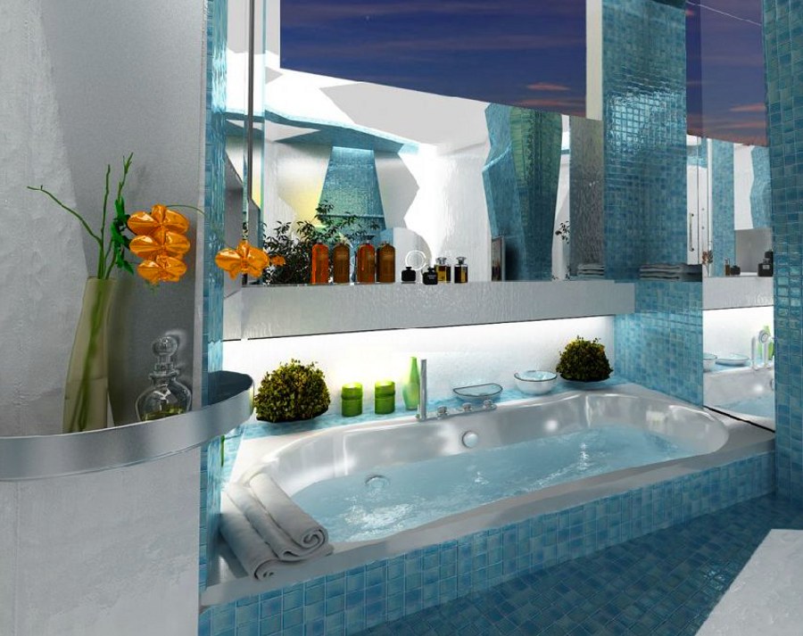 Blue Tiled Bathroom