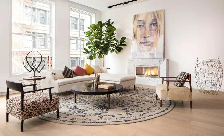 White Living Room Art Fireplace