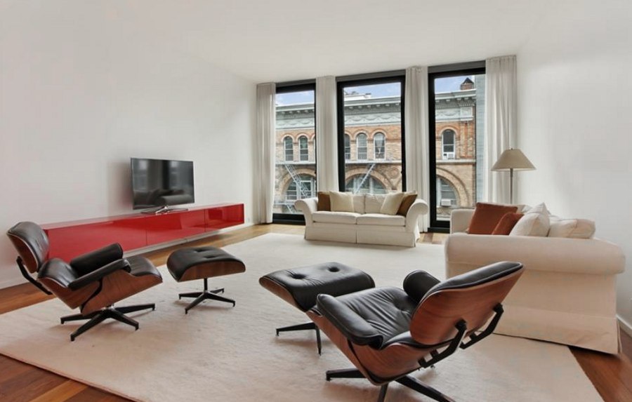 White Living Room with Brown Furniture