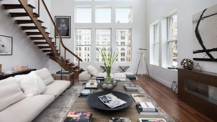 White Living Room with Staircase