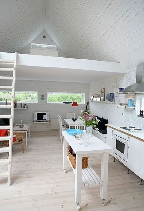 All White Tiny Home Interior in Sweden