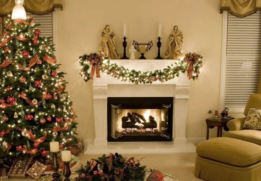 classic christmas tree fireplace