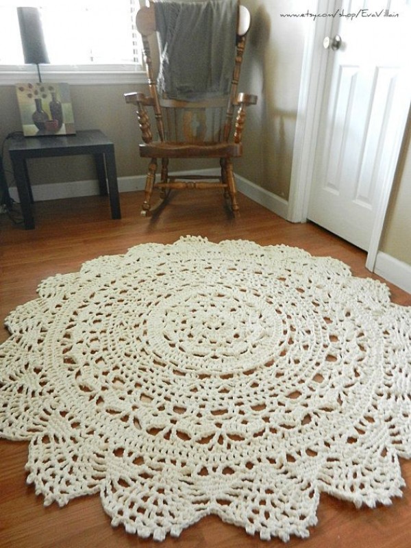 Giant Crochet Doily Rug, floor, light beige- Ecru- nude- Lace- large area rug, Cottage Chic- Oversized- Rustic chic home decor- round rug