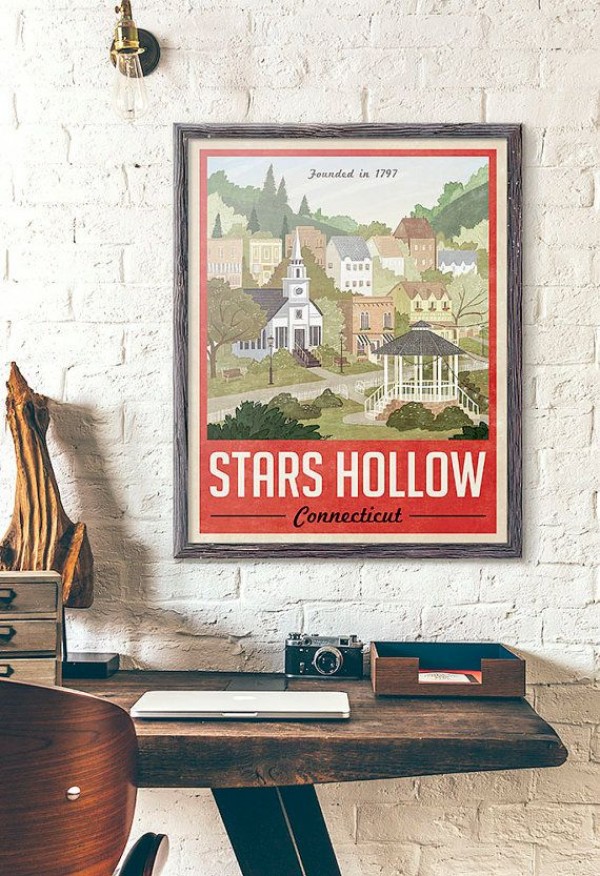 Stars Hollow Poster - Vintage Travel Poster - Inspired by Gilmore Girls (Red Version)