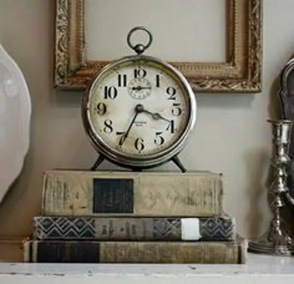 Vintage books and clock