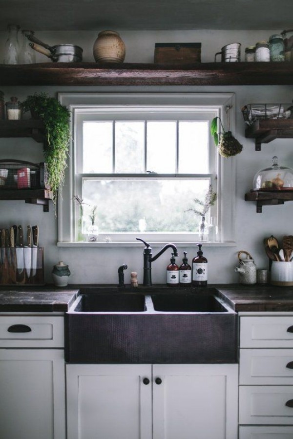 shelf above kitchen sink window