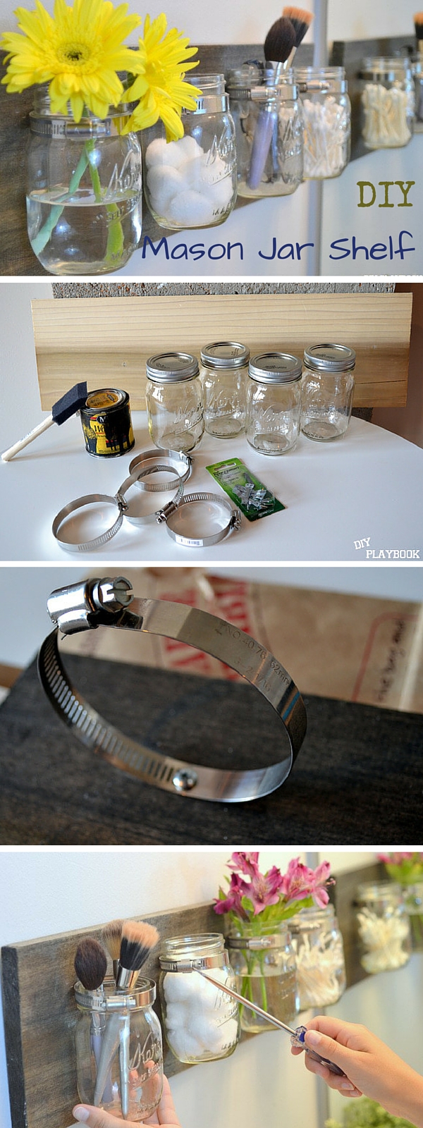 Check out the tutorial:  Mason Jar Shelves  