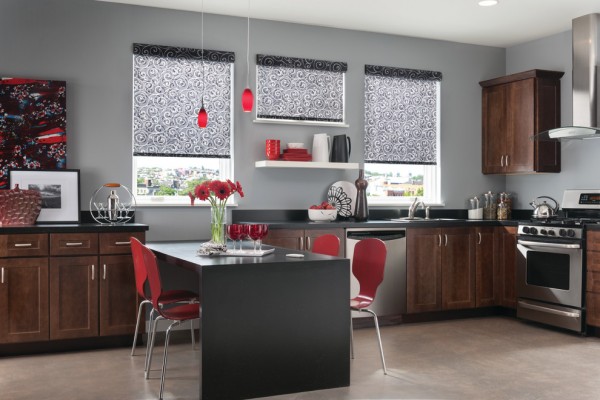 Roller and Solar Shades in Modern Kitchen    