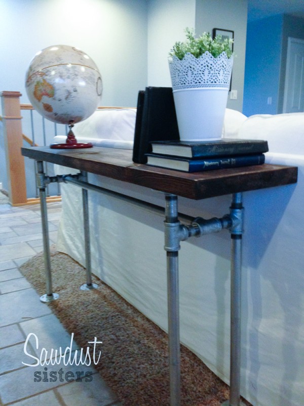 Easy DIY Sofa Table with pipe frame