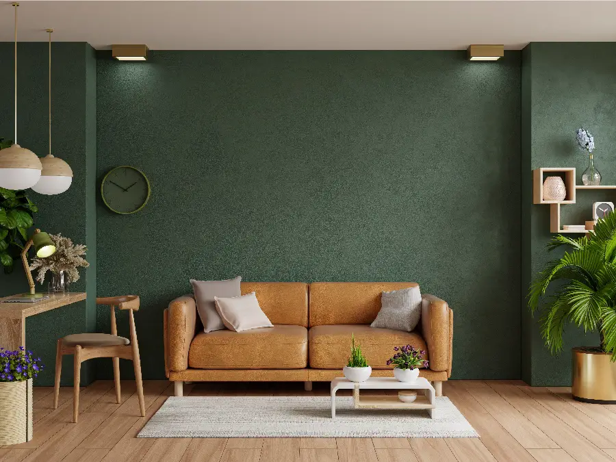 leather sofa green gold living room