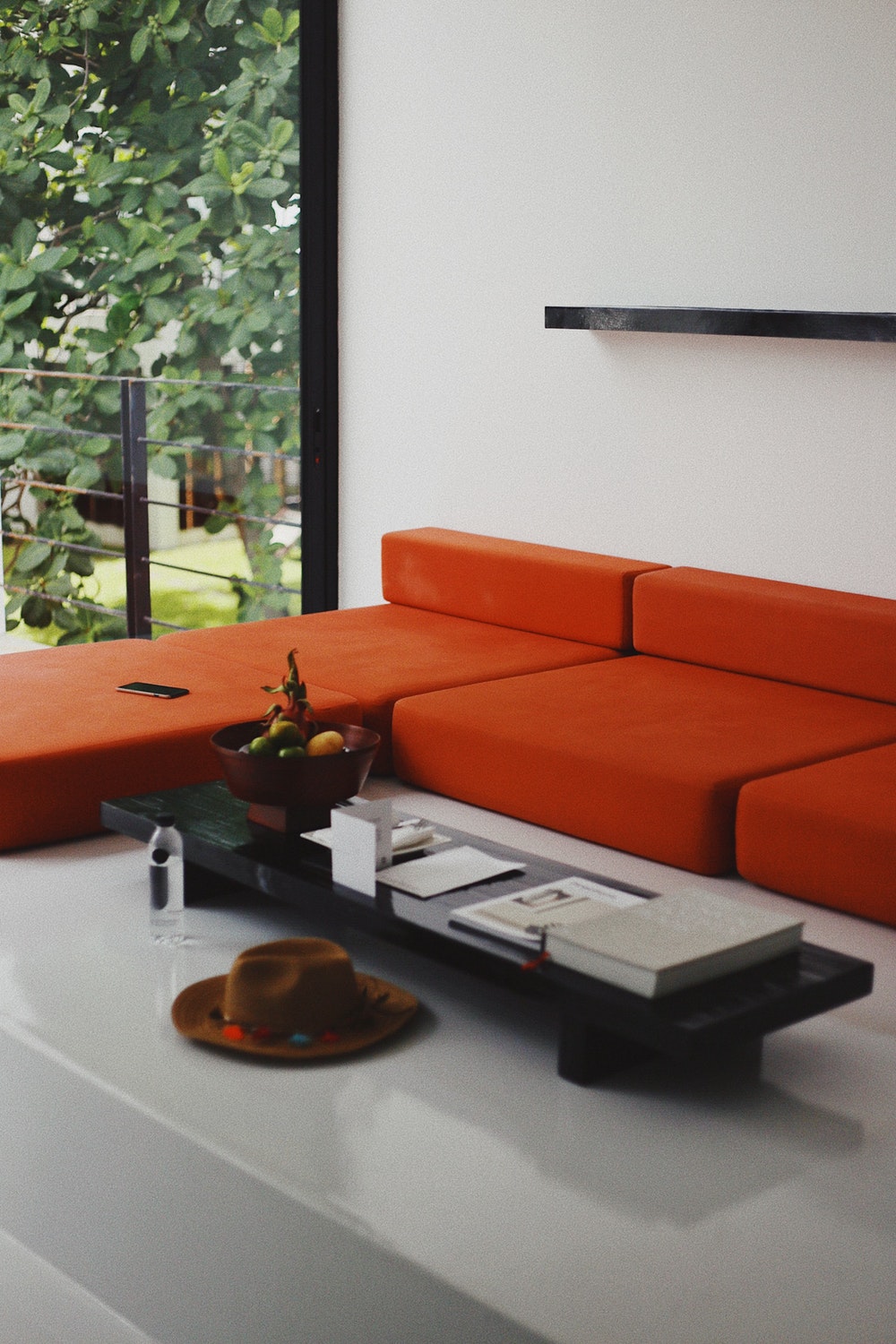 orange sectional sofa