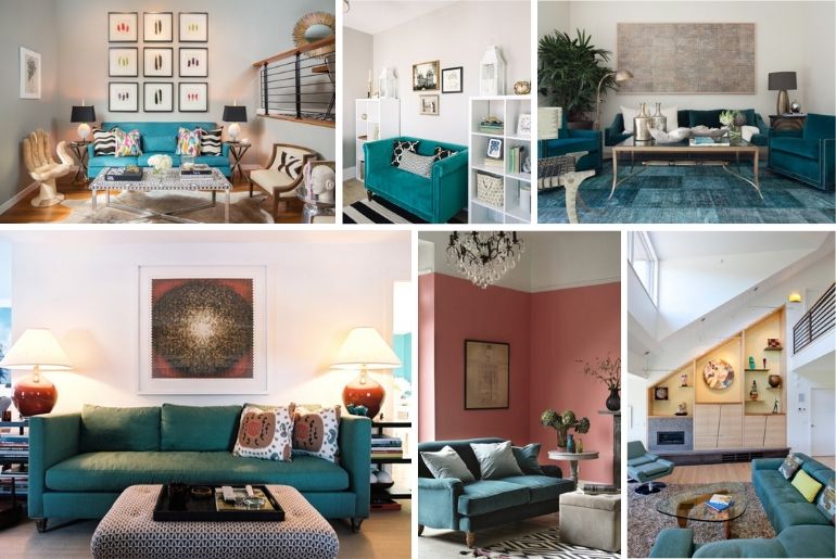 13 Awesome Living Room Ideas with a Teal Sofa That Designers Love