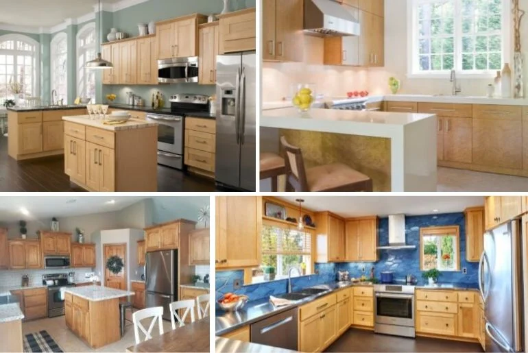 kitchen backsplash with maple cabinets