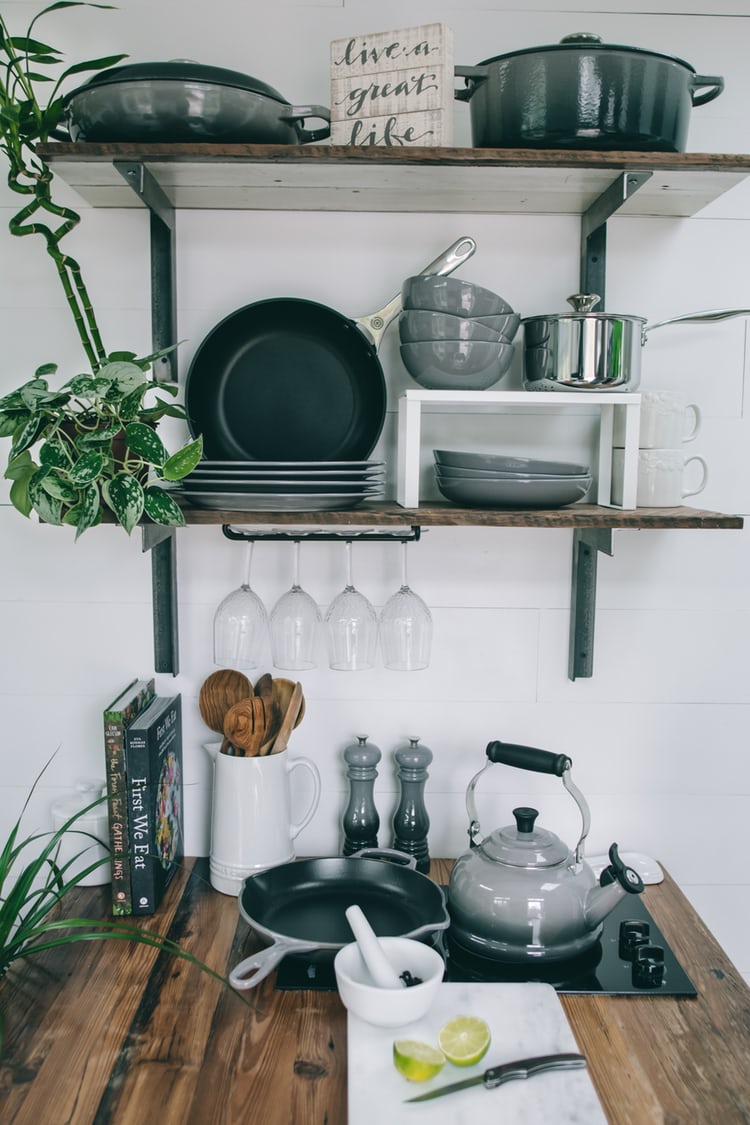 under the shelves