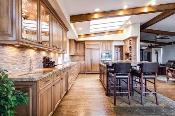 Ceiling Beams with Transitional Furniture