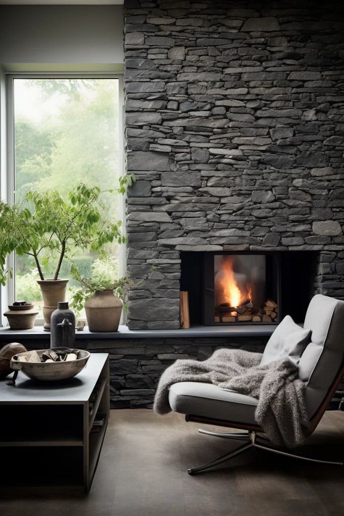 grey stone corner fireplace