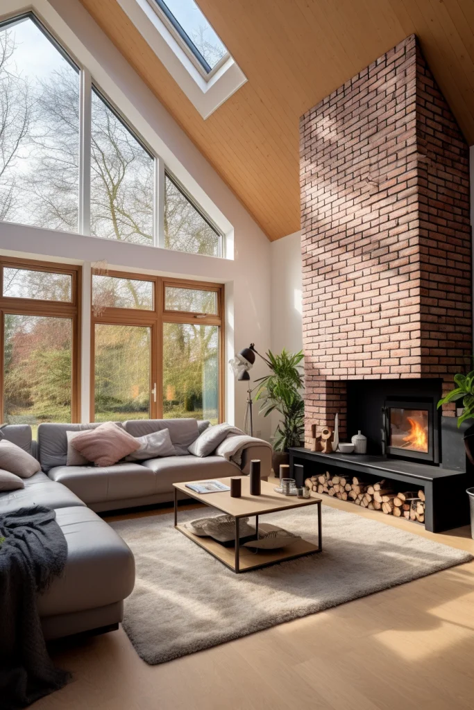 modern brick fireplace