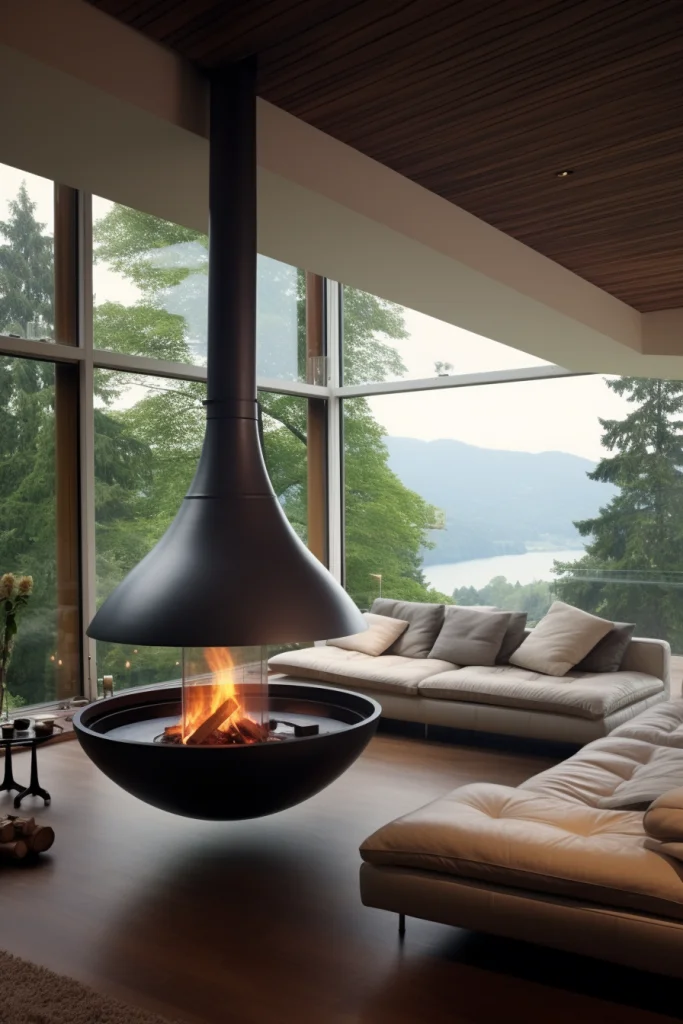 modern floating fireplace