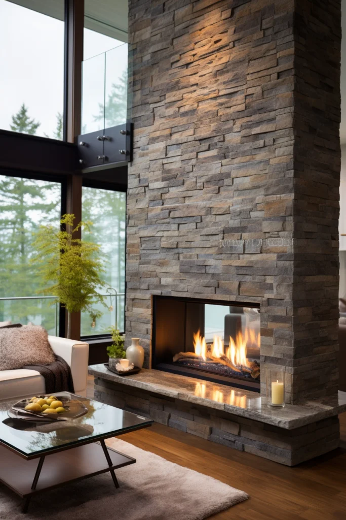 modern stone fireplace facing