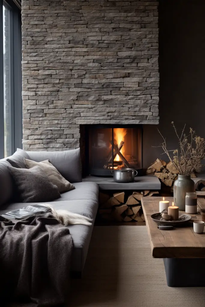 rustic modern fireplace
