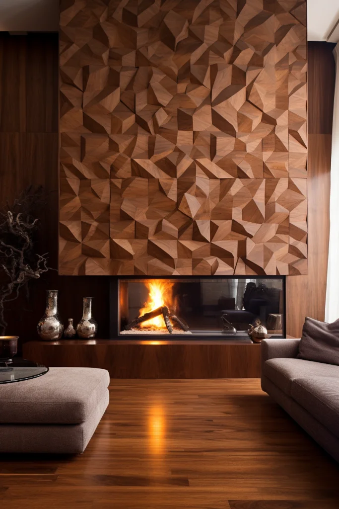 wood panel wall fireplace