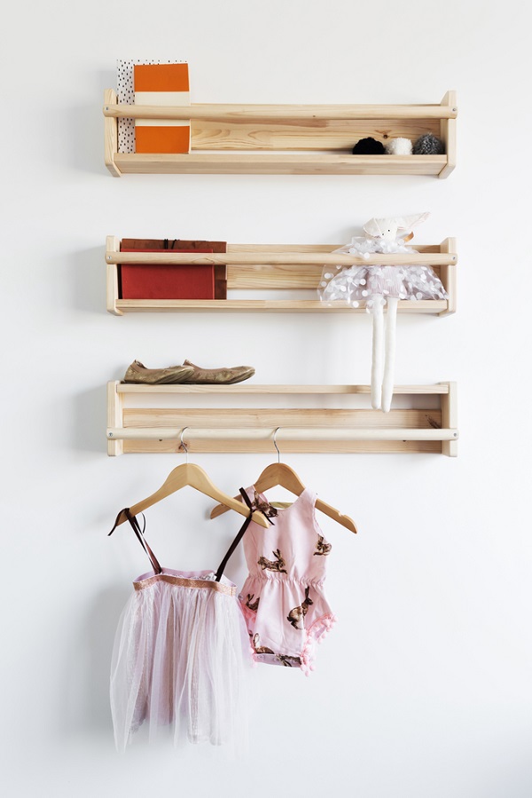 wooden shelves