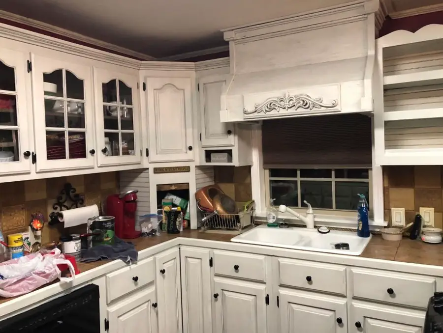 Distressed White Kitchen Cabinets