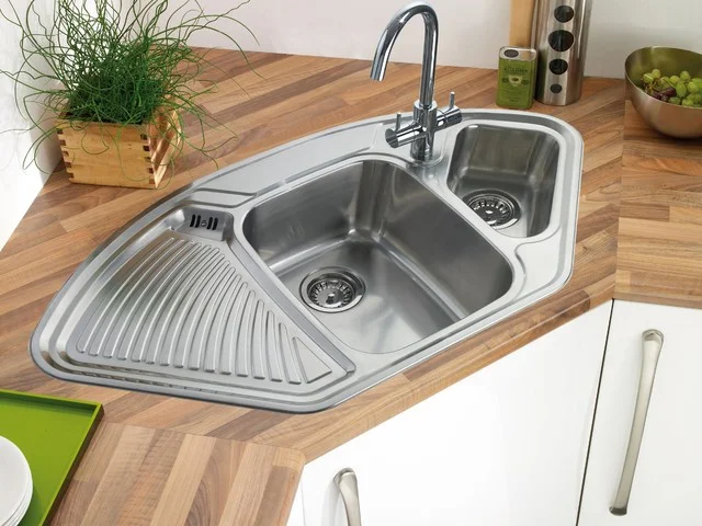 Corner stainless steel kitchen sink