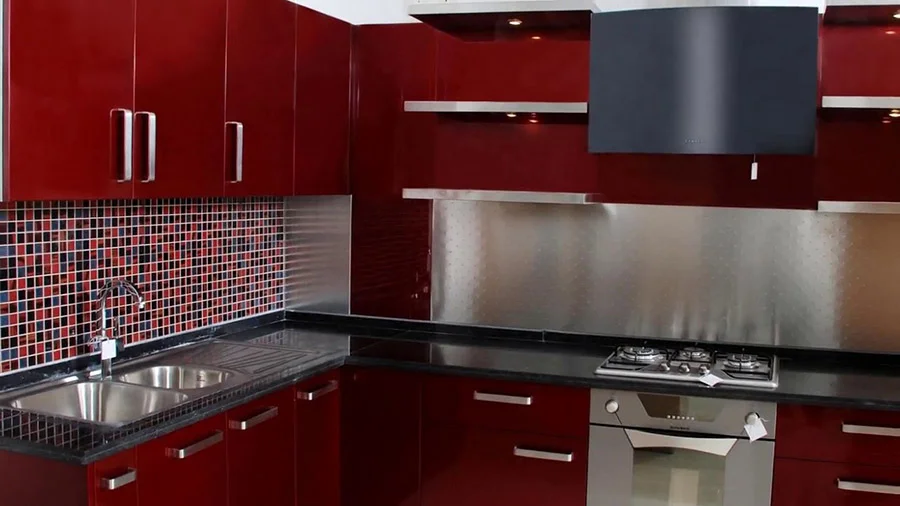 Red metal kitchen cabinets