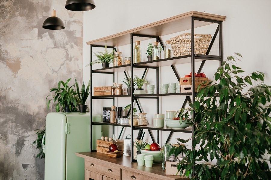 kitchen cement accent wall