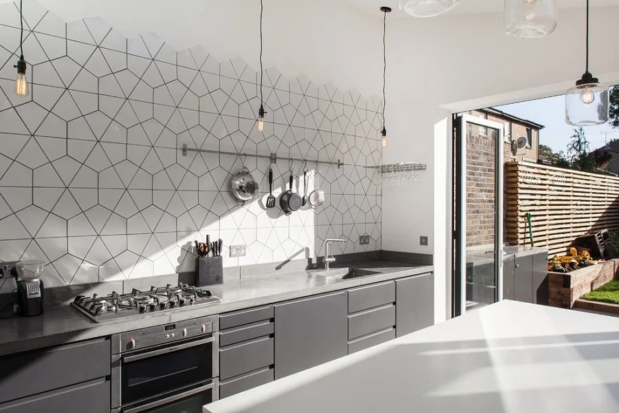 kitchen geometric accent wall