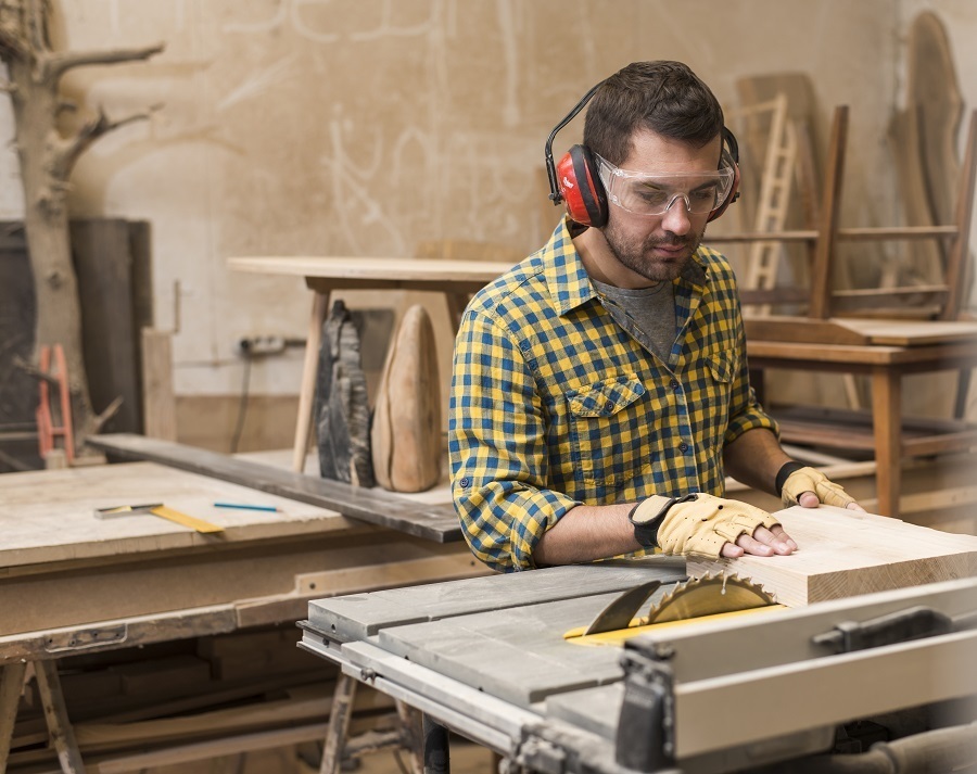 worker wearing ear protection