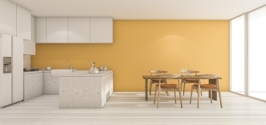 yellow accent wall kitchen