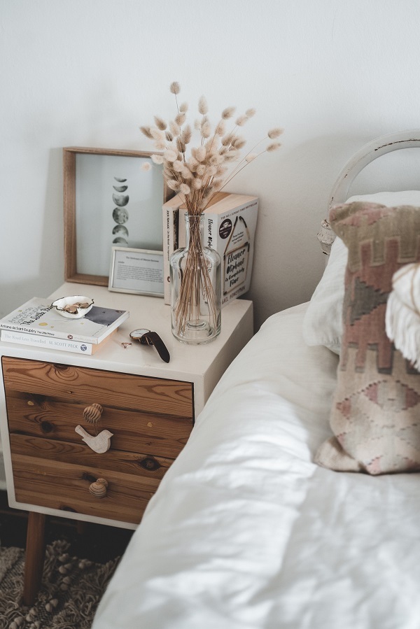 wood style bedside table