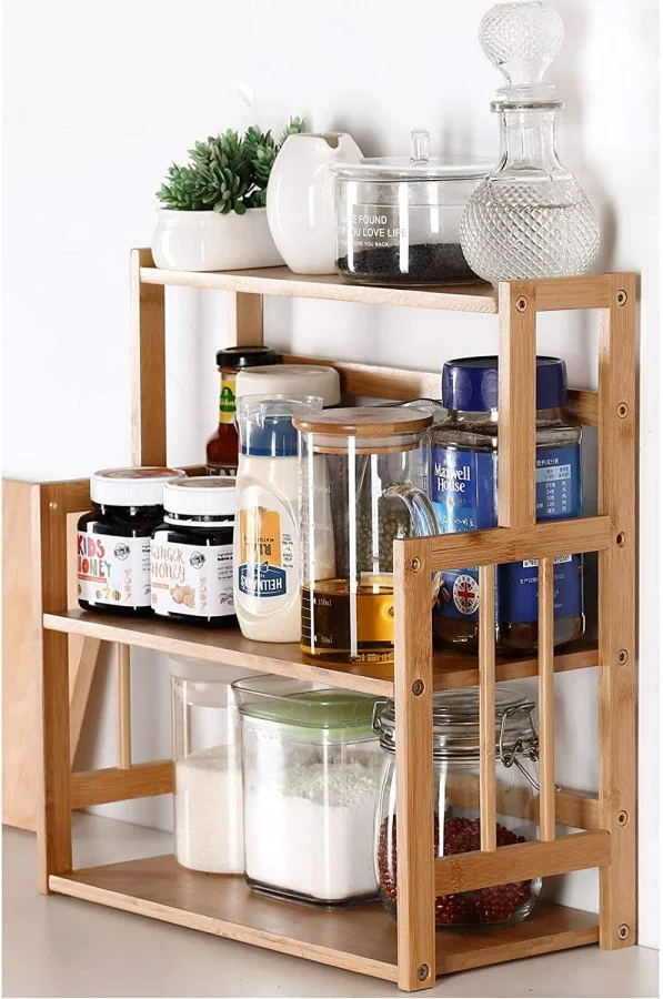 Bamboo Spice Rack Storage Shelves-3 Tier Standing