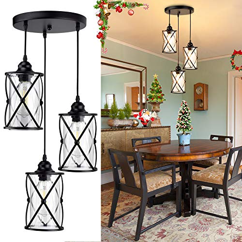 Dllt 3-light Industrial Pendant Light, Black Metal