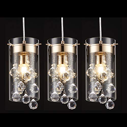 Engelch Crystal Pendant Light, 3 Pack Glass Gold