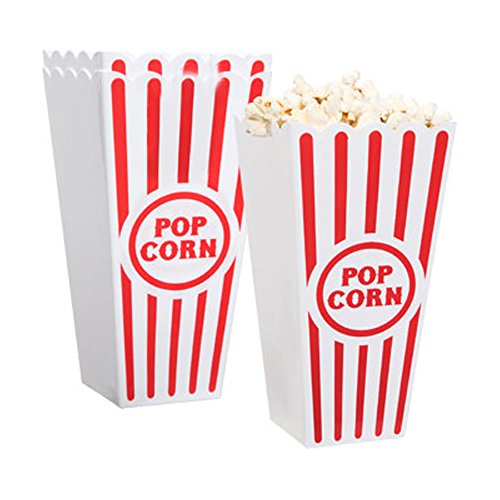 Plastic Red & White Striped Popcorn Container