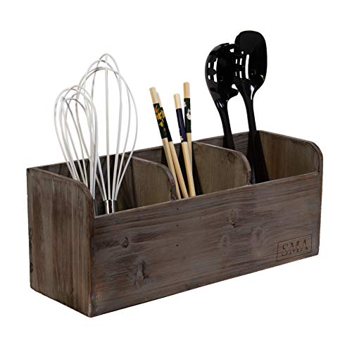 Rustic Kitchen Utensils Holder With 3 Sections |