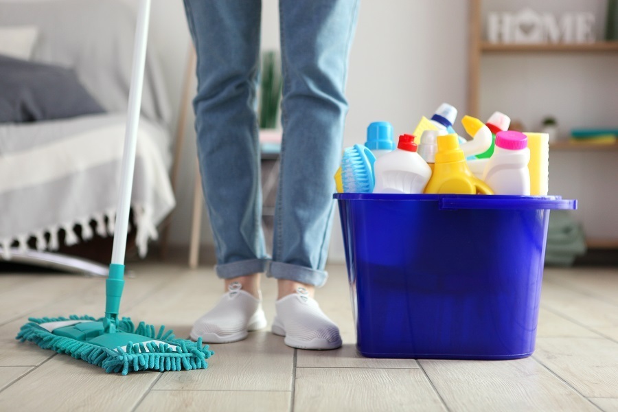 cleaning a room