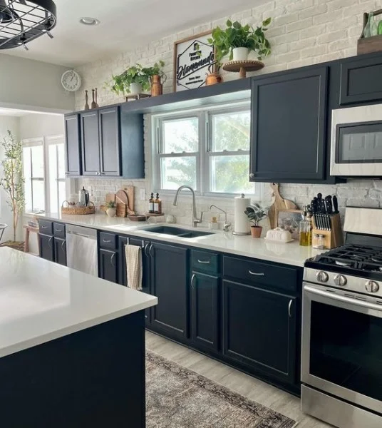 Brick Kitchen Backsplash black kitchen cabinets