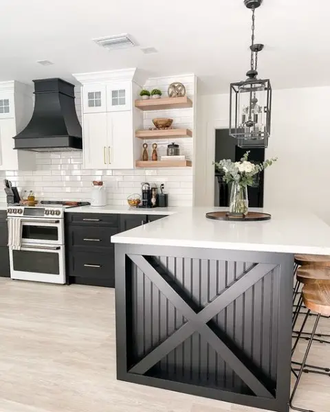 Kitchen Peninsula “X” black kitchen cabinets
