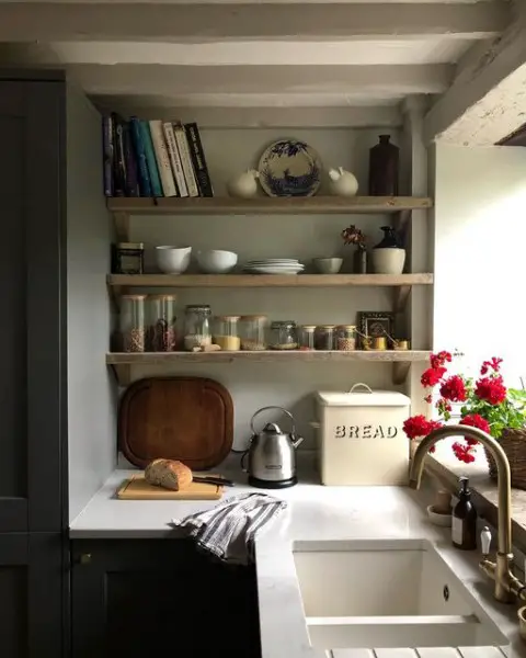 Antique Plate Rustic Shelves double farmhouse sink