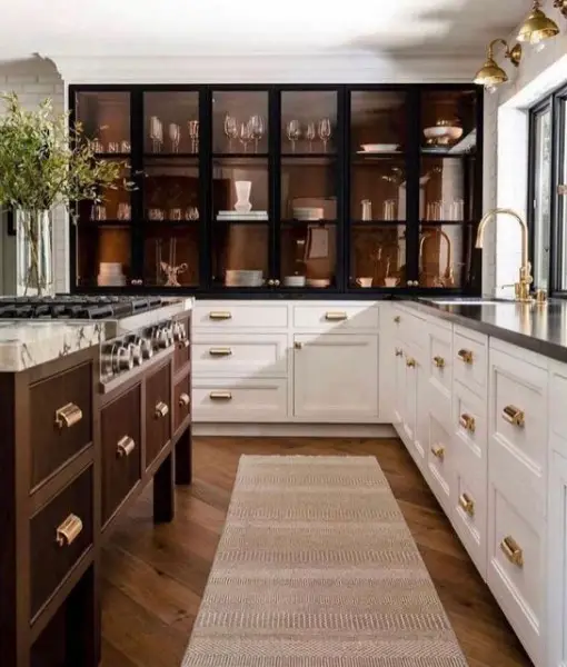 Two-Toned Black and White Kitchen with Island Stove kitchen with island stove