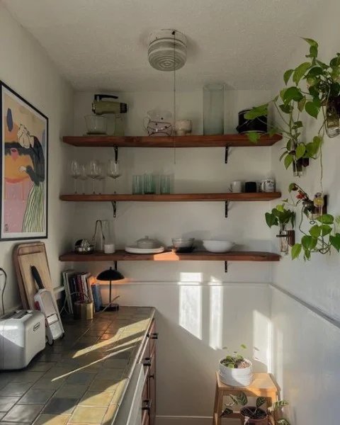 DIY Affordable Open Shelves kitchen with open shelving