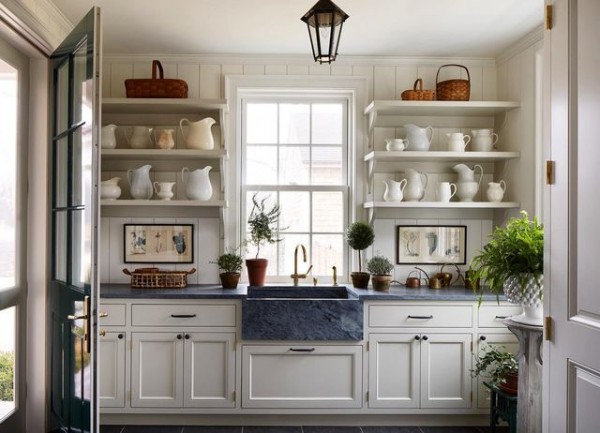 Jane French Home kitchen with open shelving