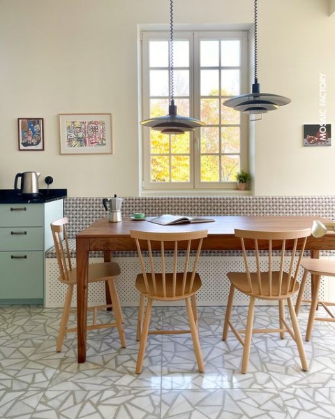 Delicately Retro Kitchen Design by Julie Steinhoff kitchen with tile flooring