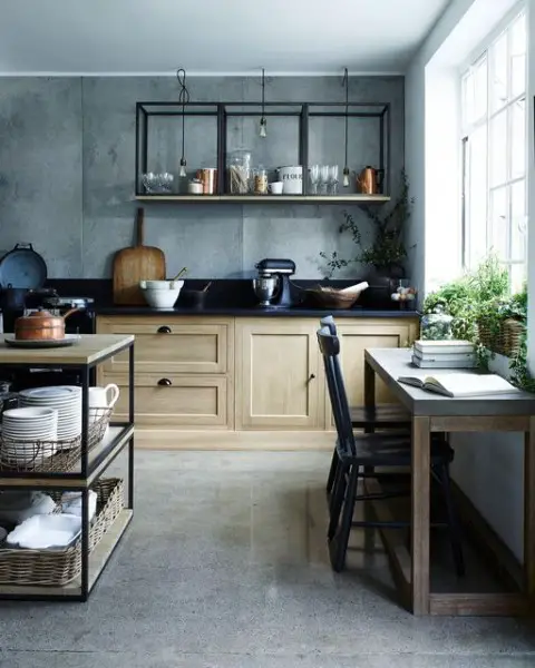 Industrial-Style Kitchen oak kitchen cabinets