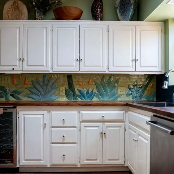 kitchen with mosaic tiles